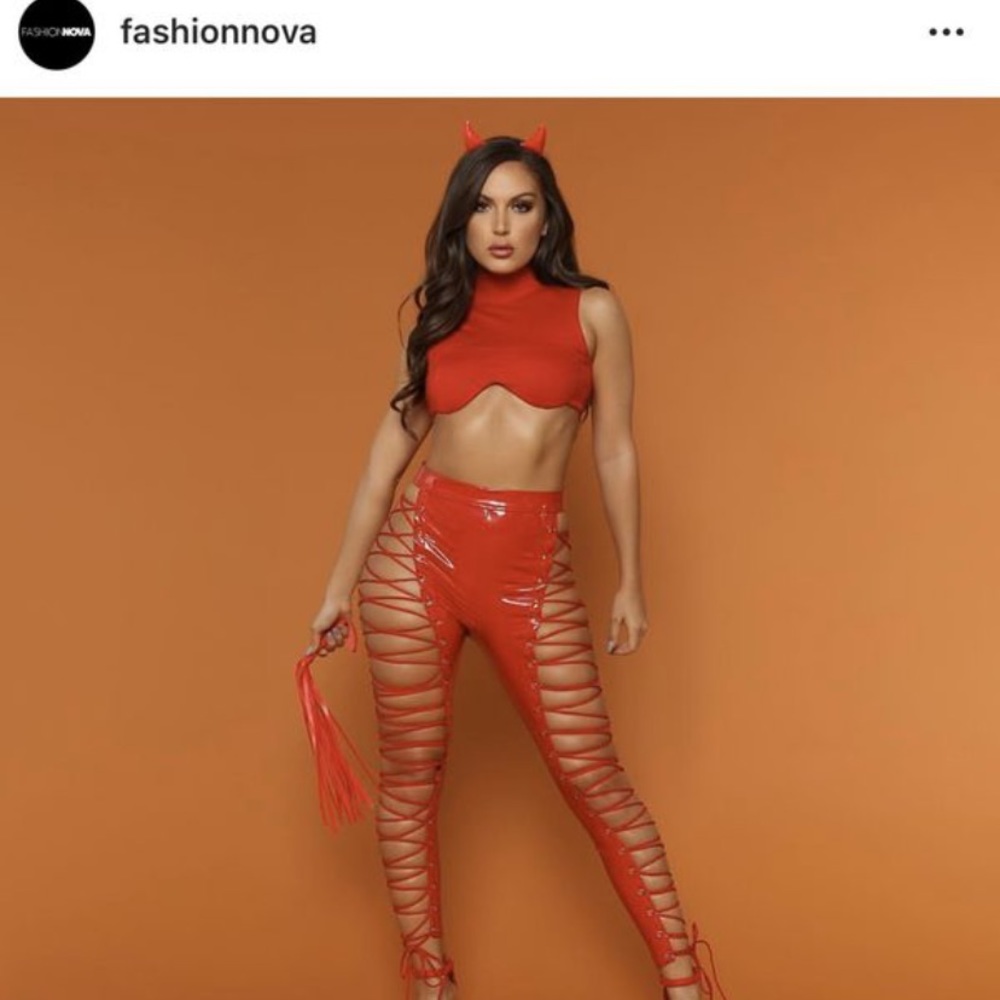 Red faux leather latex pants devil Halloween